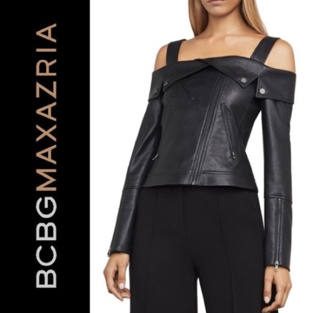 BCBGMAXAZRIA Faux-Leather Moto Jacket size S